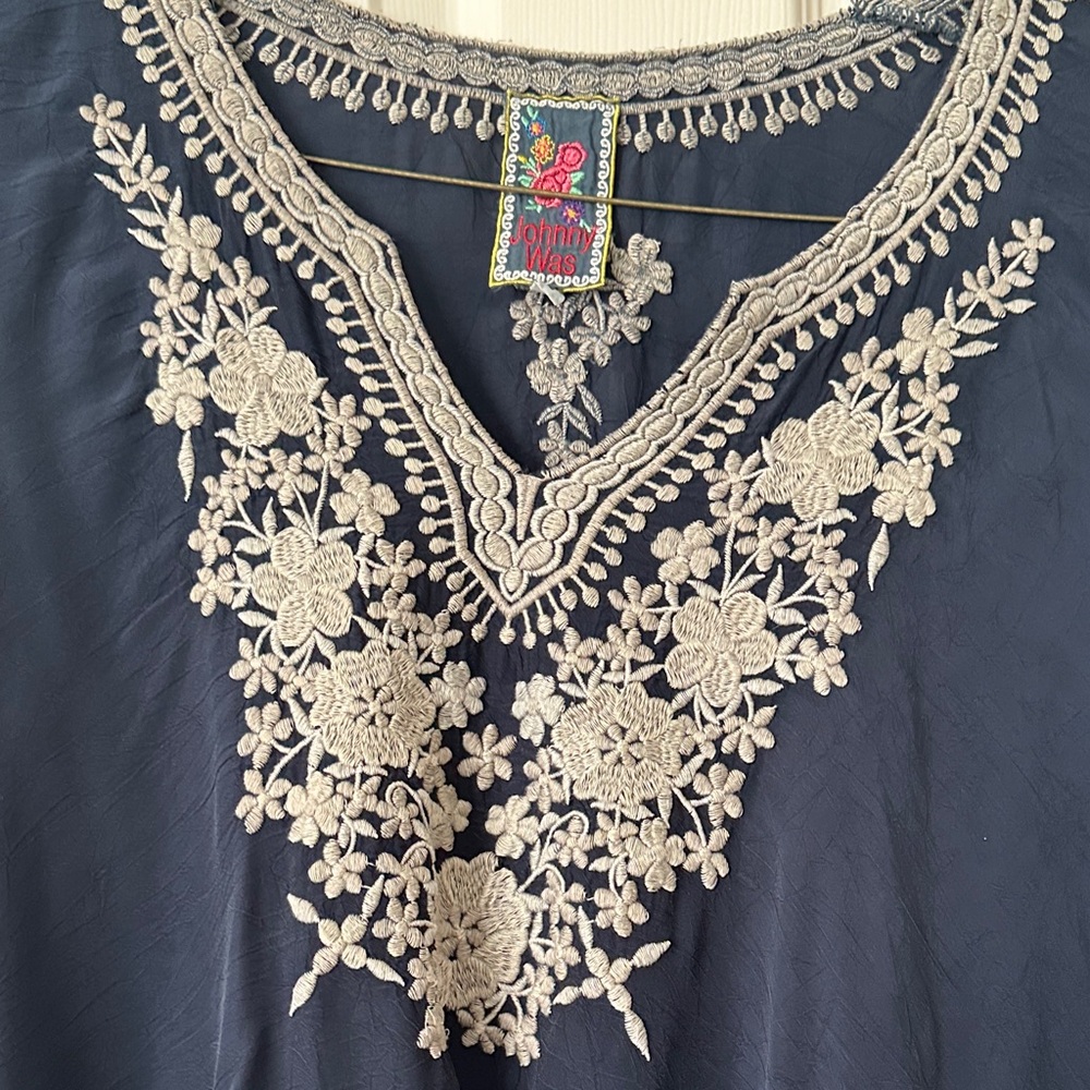 Johnny Was Blue Tunic with Gray Embroidery - Picture 2 of 5